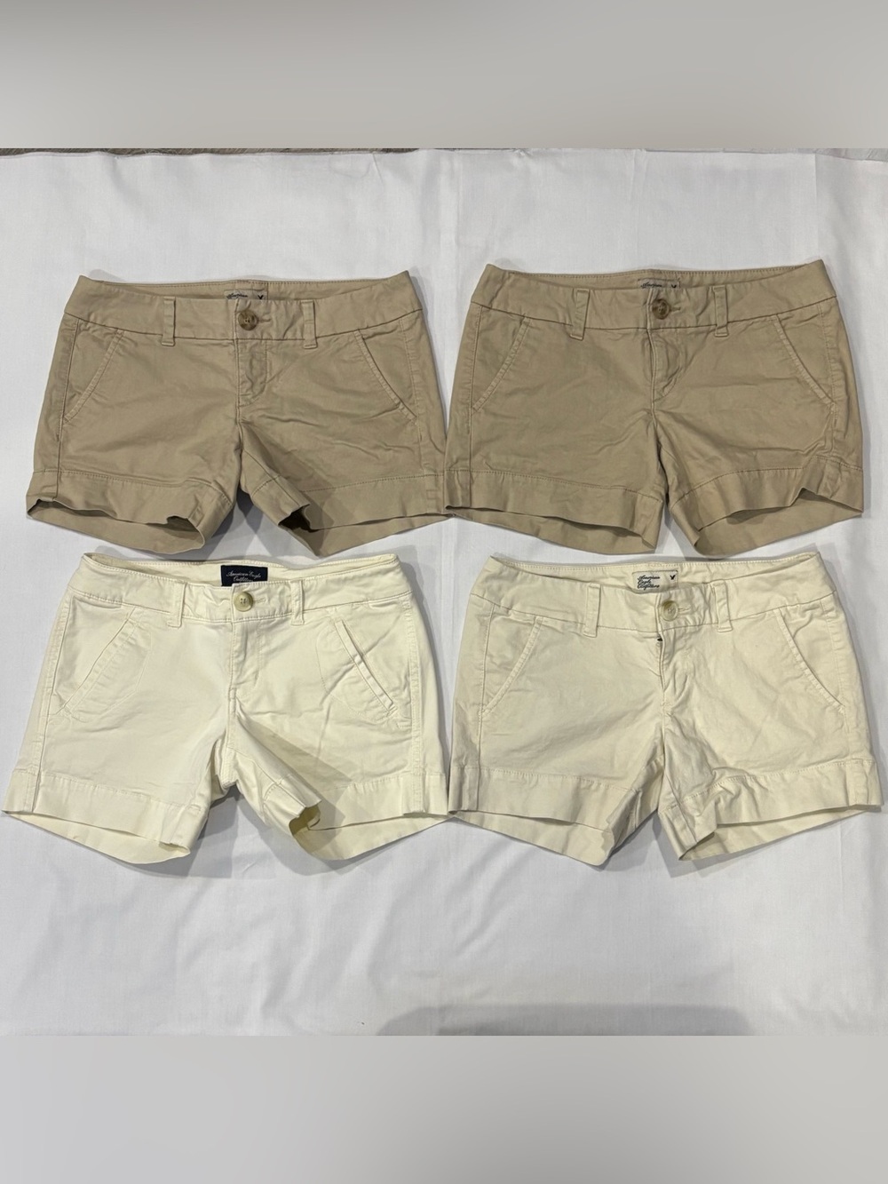 American Eagle Low Rise Khaki Chino Shorts Tan Size 0 - Lot Of 4 - Preppy Y2K